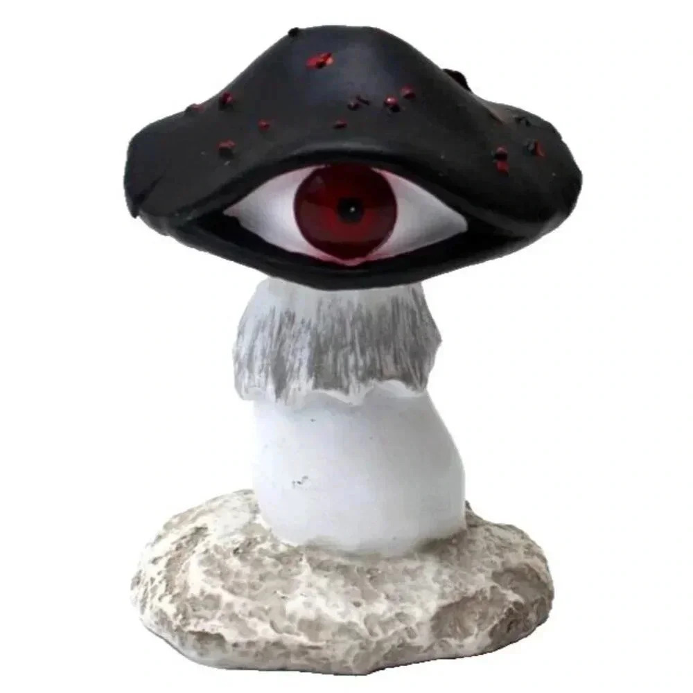 New Halloween Scary Eyeball Black & Red Mushroom Figurine Tabletop Decor 4 1/2"